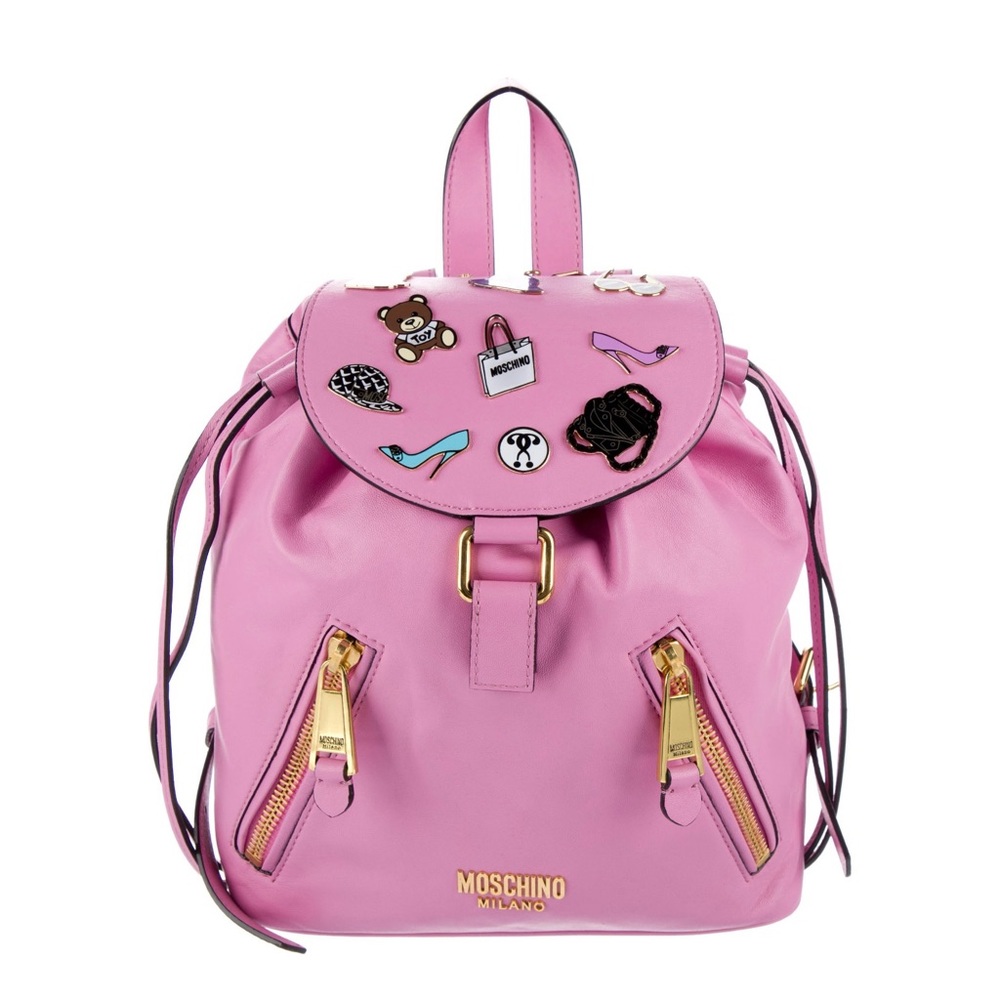 MOSCHINO Couture Pink Rare Find Badges Leather Backpack
